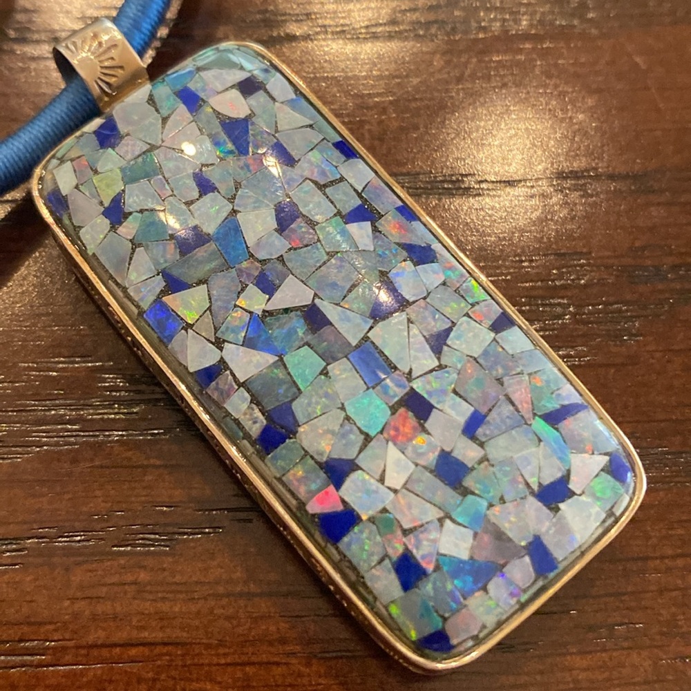 Reversible sterling silver pendant.mosaic lapis/opal.